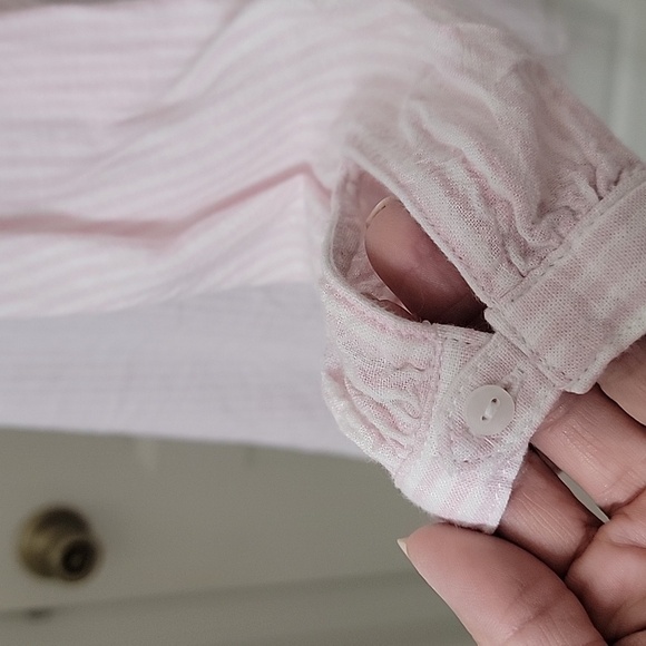 Old Navy Size XS Light Pink and White Stripe Linen Blend Long Sleeve Blouse - Picture 6 of 12